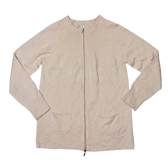Gaia B Long Sleeve Zip Up Merino Wool Cardigan Sweater Baby Pink - Size Large - Picture 1 of 9